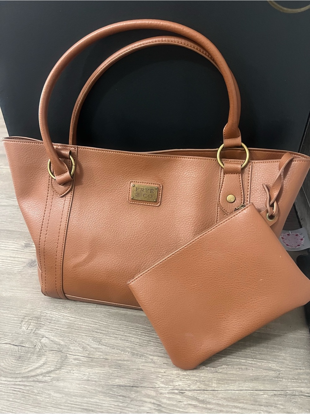 FRYE AND CO. Cognac Leather Tote with Matching Pouch - Picture 5 of 14
